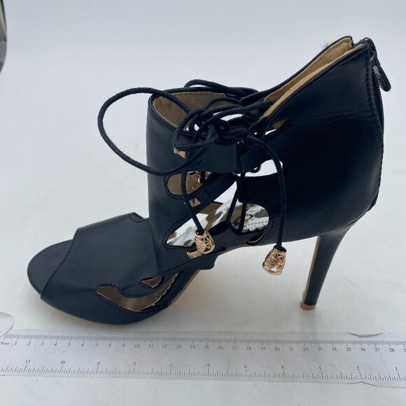 Black Peep Toe Stylish High Heel Pumps Lace Up Cut Out Stiletto Party Shoe - Picture 1 of 6